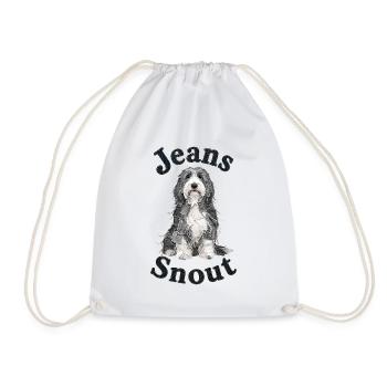 Grauer Bearded Collie im Jeansflicken-Stil - Turnbeutel - Weiß - Vorne