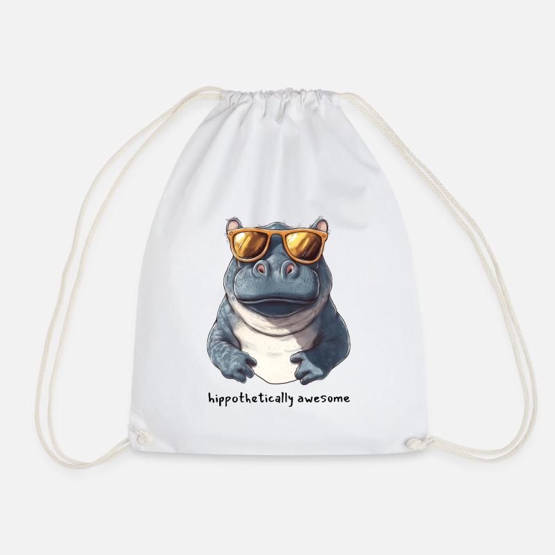 Hippopotame avec lunettes de soleil - Sac de sport léger - blanc