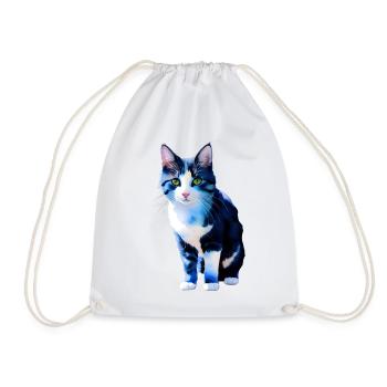 Domestic short-haired cat waits for owner - Drawstring Bag - white - Front