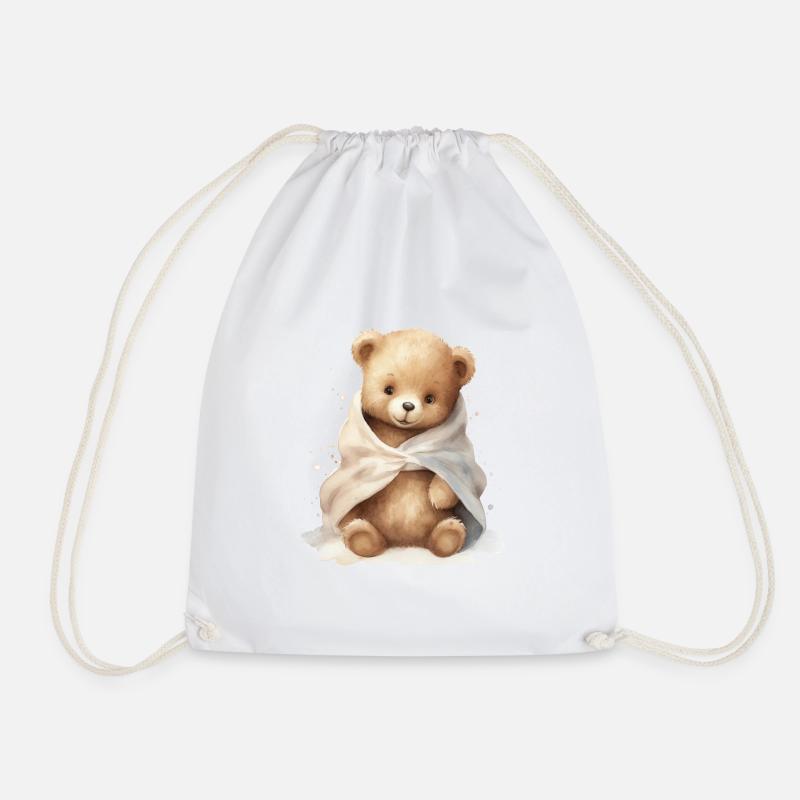 Baby Bär mit Handtuch, handgemalt - Turnbeutel - Weiß