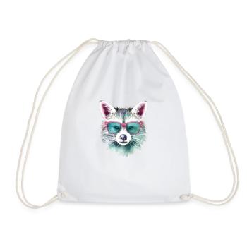Raccoon Sunglasses Design 3 - Watercolors - Drawstring Bag - white - Front