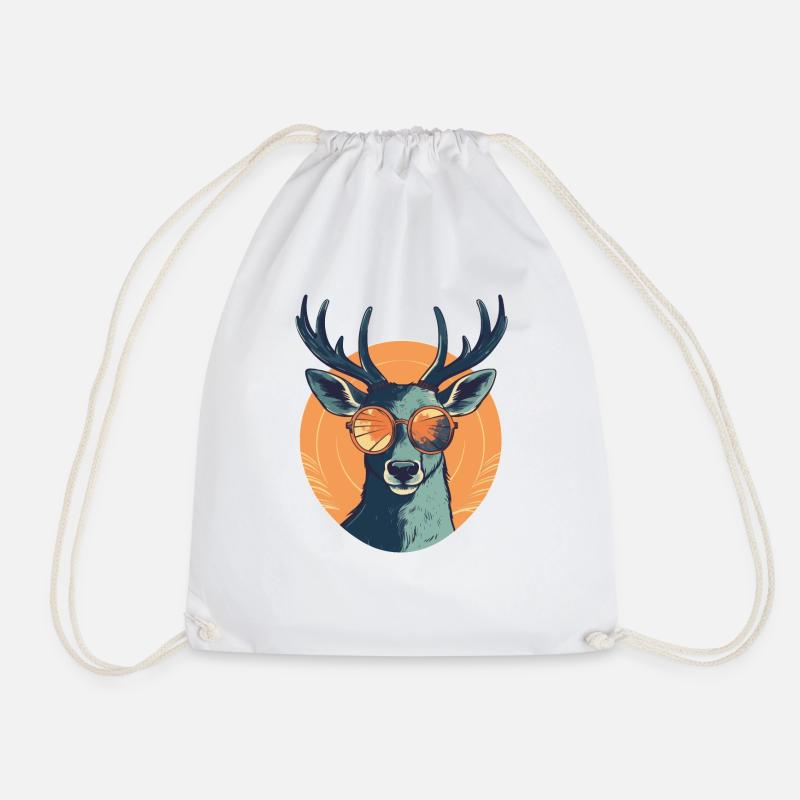 Deer Sunglasses Deer Red Deer - Drawstring Bag - white