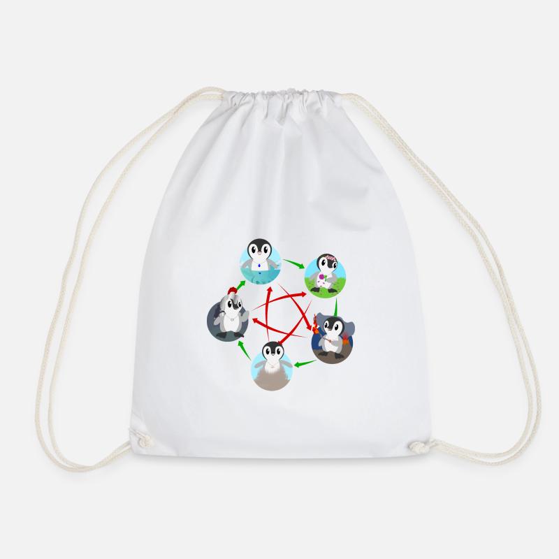 Five Elemental Penguins - Drawstring Bag - white