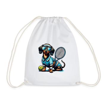 Dachshund Tennis Player Dog Owner - Drawstring Bag - white - Front