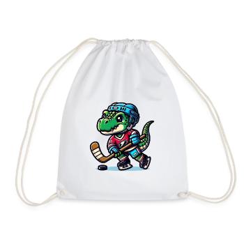 Joueur de hockey sur glace dino avec casque et bâton - Sac de sport léger - blanc - Devant