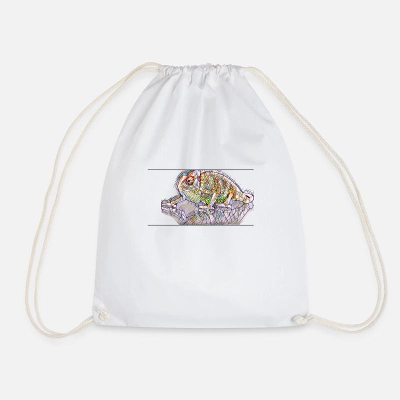 Chameleon - Art print colorful and stylish - Drawstring Bag - white