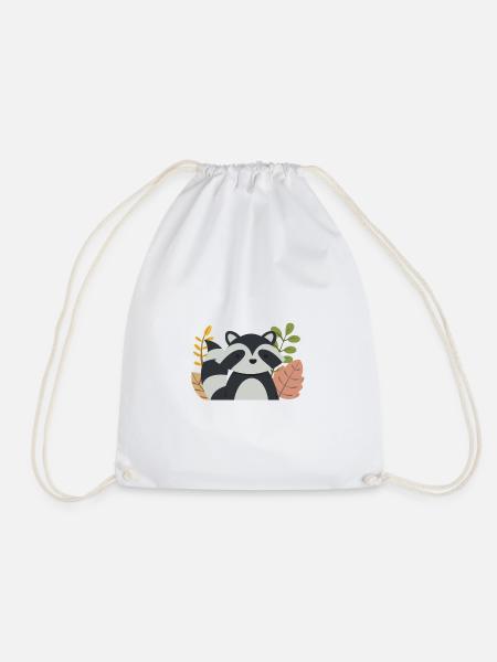 Kawaii Waschbär mit Herbstblättern – Cute Forest - Turnbeutel - Weiß