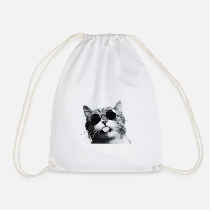 Chill Cat in Round Sunglasses - Drawstring Bag - white