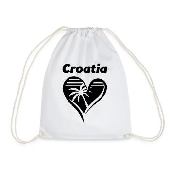 croatia heart - Drawstring Bag - white - Front