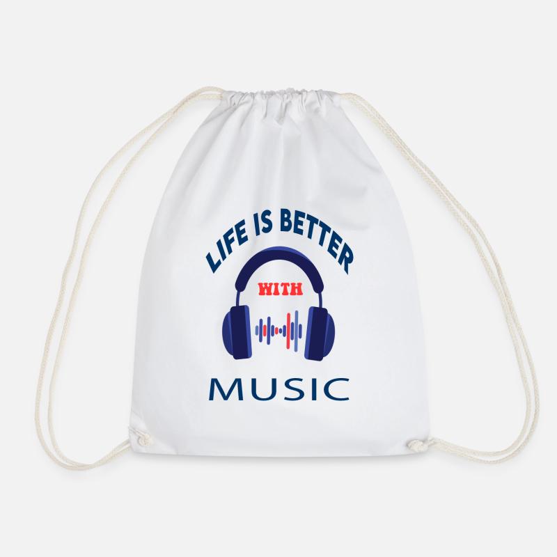 life is better with music - Drawstring Bag - white