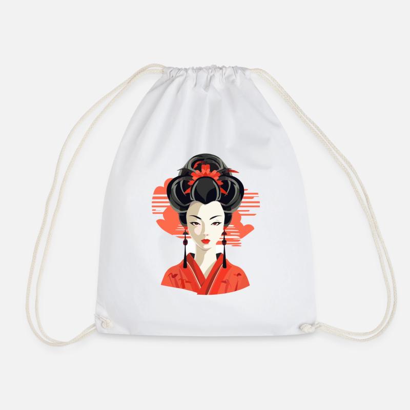 Japanese Geisha Abstract - Drawstring Bag - white