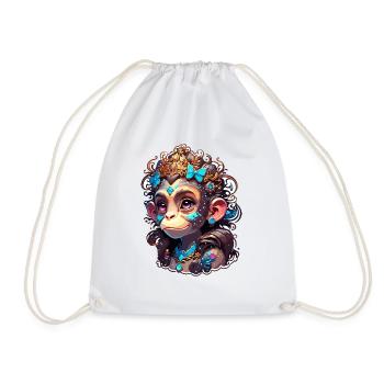 Cute Monkey / Monkey Girl / Cute / Hair Bow - Drawstring Bag - white - Front