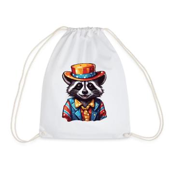 Clown Animal / Circus / Funny / Colorful / Raccoon - Drawstring Bag - white - Front