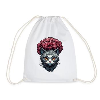 Cool Cat / Funny / Animal / Pet / Crazy - Drawstring Bag - white - Front