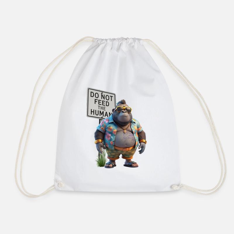 Gorilla Vacation Mischief - Drawstring Bag - white