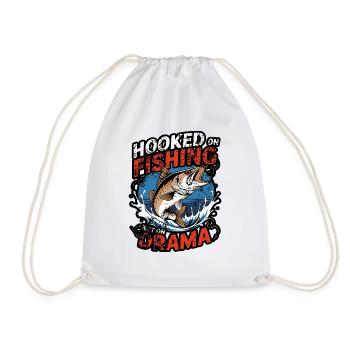 Hooked on Fishing, Not on Drama - Drawstring Bag - white - Front