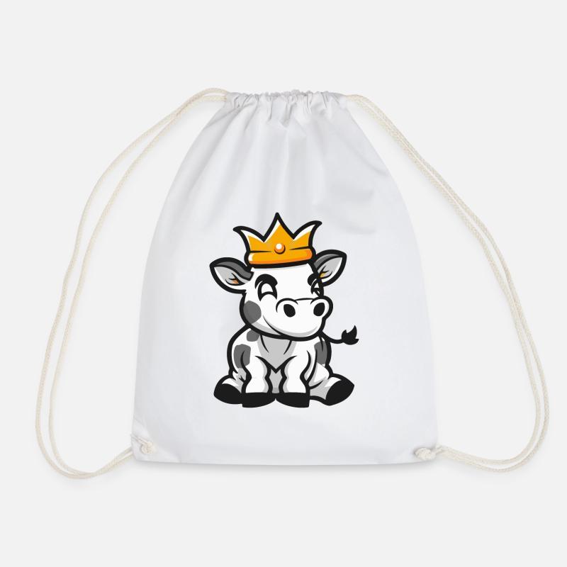 Cow Cartoon Crown - Drawstring Bag - white