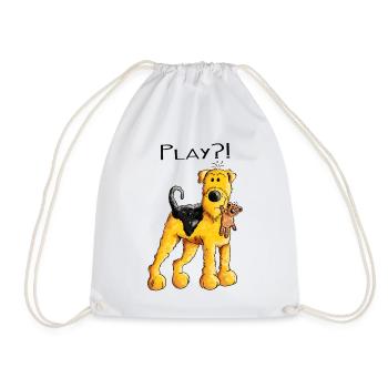 Play Airedale Terrier mit Teddy - Comic - Fun - Turnbeutel - Weiß - Vorne
