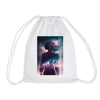 Mrs. Silhouette with Futuristic City Bunt - Drawstring Bag - white - Front