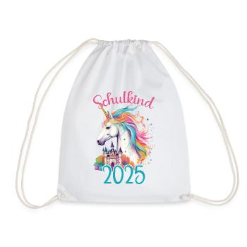 Schulkind 2025 Einhorn Einschulung Schule Schüler - Turnbeutel - Weiß - Vorne