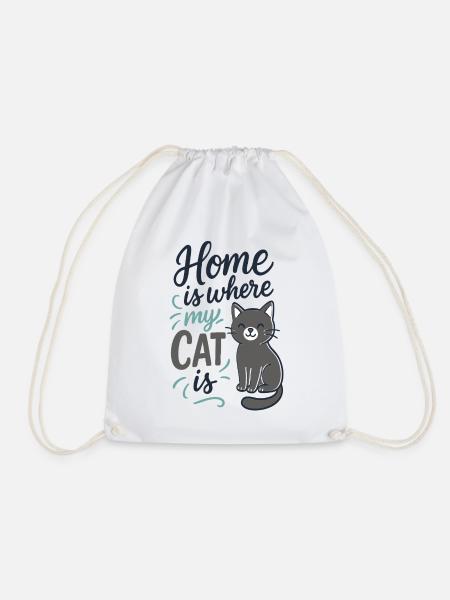 Home is where my cat is – Katzen Spruchmotiv - Turnbeutel - Weiß