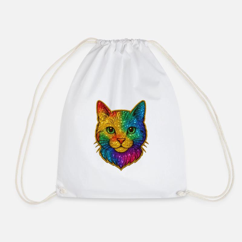 Regenbogen Katzenkopf Glitzer - Turnbeutel - Weiß