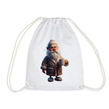 Grumpy Winter Grandpa with Coffee Mug Santa - Drawstring Bag - white - Front