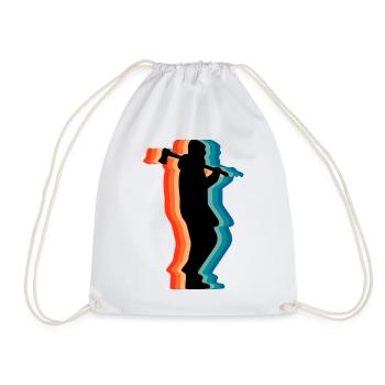 Retro Logging Worker Lumberjack Axe Silhouette Gif - Drawstring Bag - white - Front