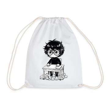 Student Sticker Headset Saturation Black and White - Drawstring Bag - white - Front