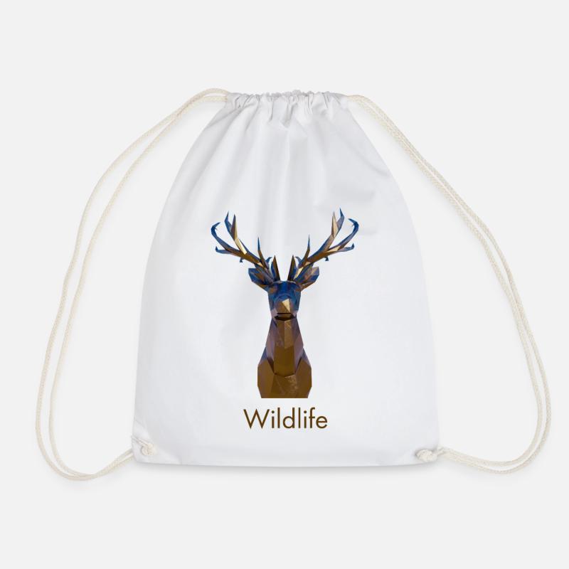 Geometric Deer Wildlife - Drawstring Bag - white