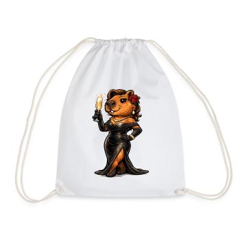 Dame capybara en tenue de soirée avec du vin pétillant - Sac de sport léger - blanc - Devant