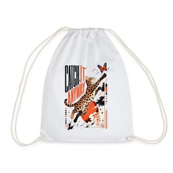 Catch It Anyway – Dynamic Bengal Cat Jump - Drawstring Bag - white - Front