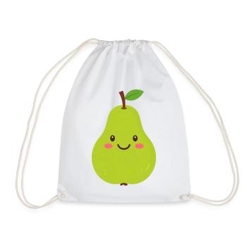 Green Kawaii Pear – Sweet Fruit Design - Drawstring Bag - white - Front