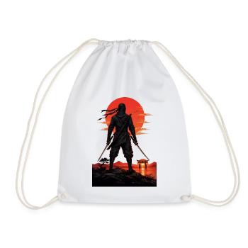 Ninja at Sundown by Torii Gate - Drawstring Bag - white - Front