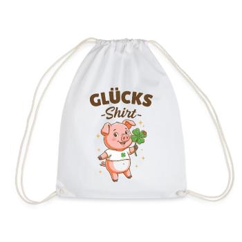Glücksshirt Glücksschwein Kleeblatt Glücksbringer  - Turnbeutel - Weiß - Vorne