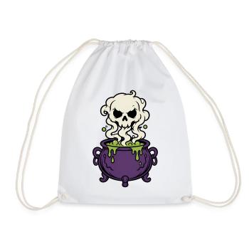 Hexenkessel Rauch Totenkopf Magic Gothic Shirt - Turnbeutel - Weiß - Vorne