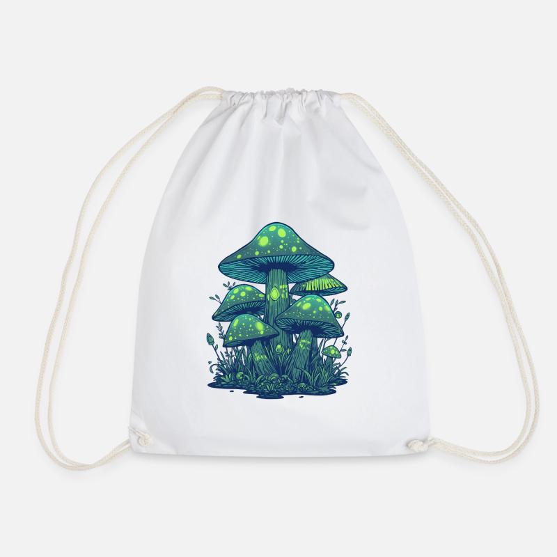 Green luminescent mushrooms - Drawstring Bag - white