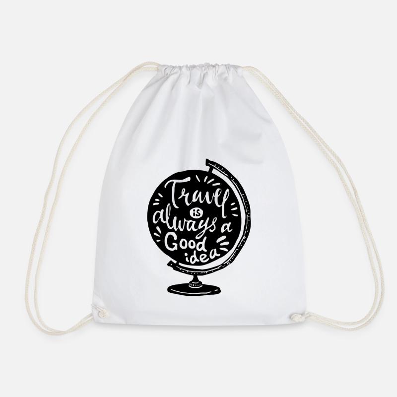 Travel is always a good idea (black) - Drawstring Bag - white