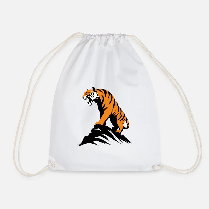 Tiger on a ledge - Drawstring Bag - white