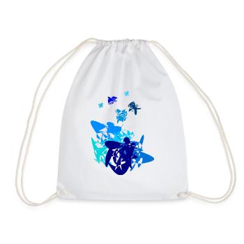 blue, abstract design in blue - Drawstring Bag - white - Front
