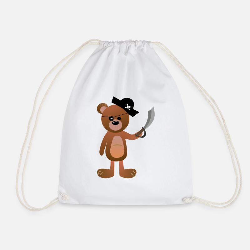 cute bear pirate pirate buccaneer - Drawstring Bag - white