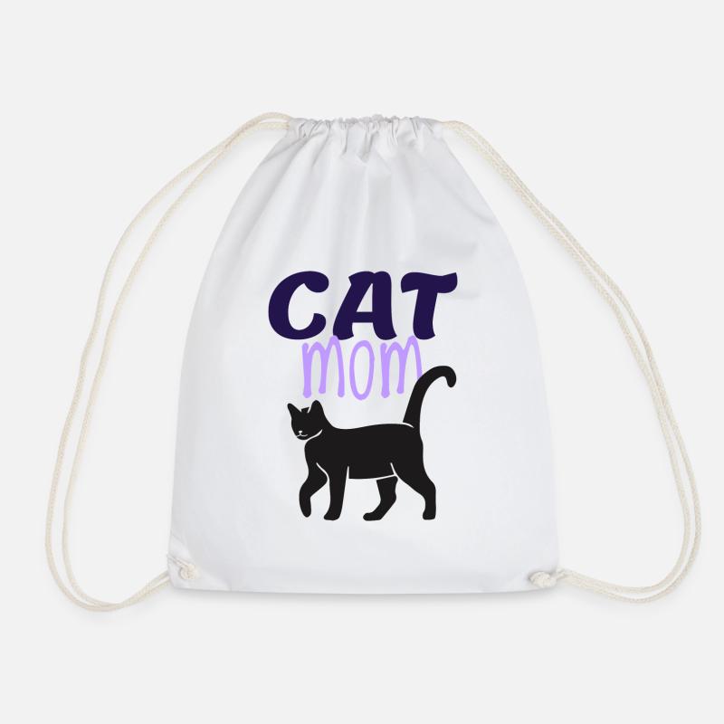 Cat MOM, cat mom - Drawstring Bag - white