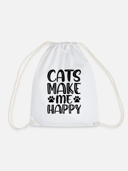 cats make me happy - Drawstring Bag - white