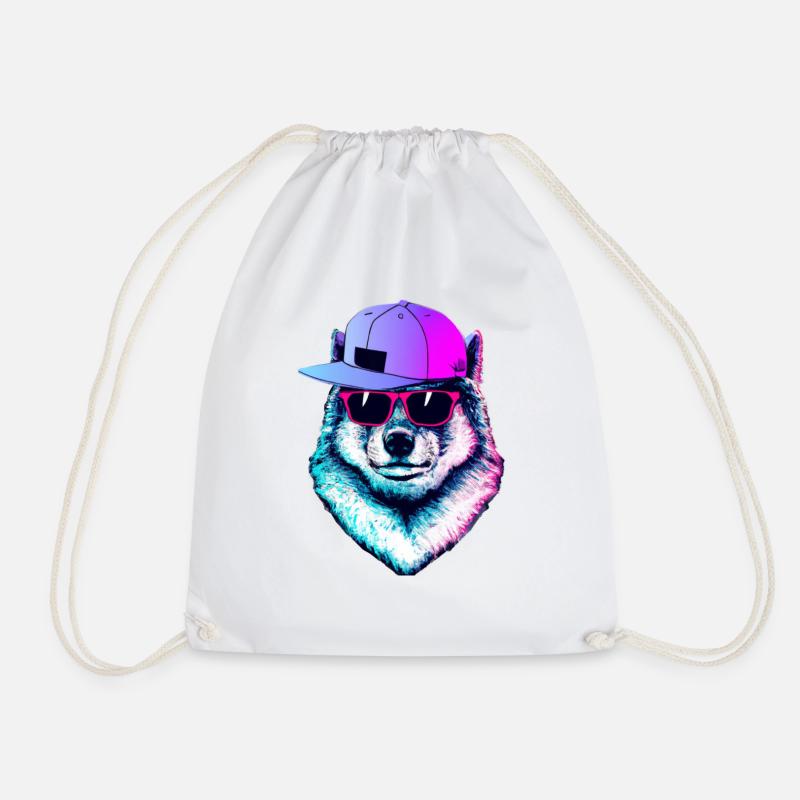 Cool Wolf - Drawstring Bag - white