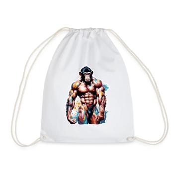 Bodybuilder / Sports / Fitness / Monkey / Muscles - Drawstring Bag - white - Front