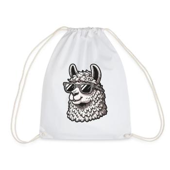 Llama with sunglasses, cool, no drama, alpaca - Drawstring Bag - white - Front