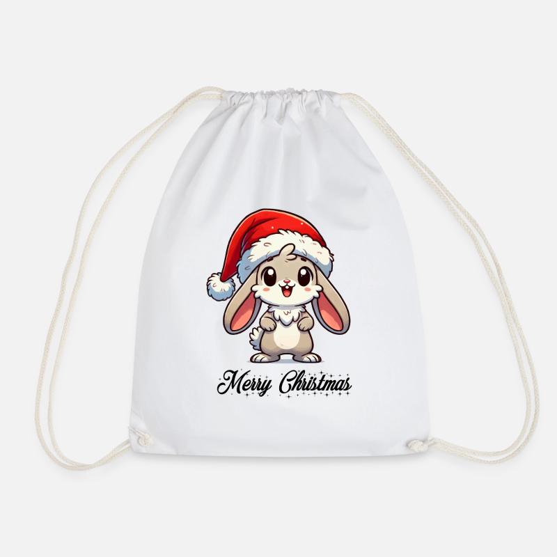 Bunny Merry Christmas - Drawstring Bag - white