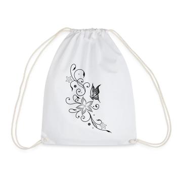 Beautiful, filigree flowers with butterfly - Drawstring Bag - white - Front