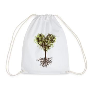 heart-shaped treetop with leaves and root - Drawstring Bag - white - Front
