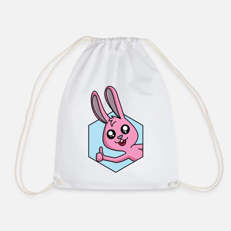 Bunny Thumbs Up - Drawstring Bag - white